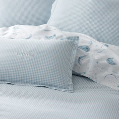 Ditsy Gingham Classic Cool Organic Cotton Percale Bed Sheet Set - Blue, Twin