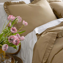 Solid Ruffle Garment Washed Cotton Percale Sham - Wheat, Euro