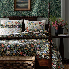 Strawberry Fields Classic Cool Cotton Percale Duvet Cover - Black Multi, King/Cal. King