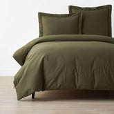 Solid Garment Washed Cotton Percale Duvet Cover - Olive, Full