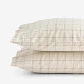 Tailored Stripes and Plaids Premium Breathable Washed Linen Cotton Pillowcase Set - Windowpane Dark Olive, Standard