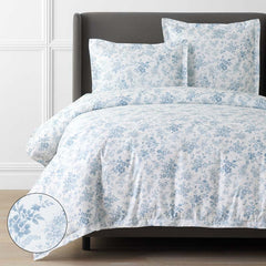 Whisper Fleur Premium Smooth Wrinkle-Free Sateen Duvet Cover - Blue Mist, King/Cal. King