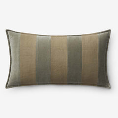 Velvet Linen Stripe Decorative Lumbar Pillow Cover - Olive Green, 12 in. x 21 in.