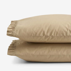 Solid Ruffle Garment Washed Cotton Percale Pillowcase Set - Wheat, Standard