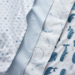 Whale School Classic Cool Organic Cotton Percale Sheet Set - Blue, Toddler