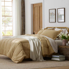 Solid Garment Washed Cotton Percale Comforter - Wheat, Twin/Twin XL