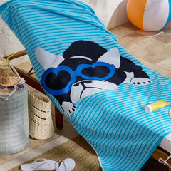 Cotton Terry Beach Towel - Turquoise Hearts