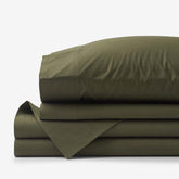 Solid Garment Washed Cotton Percale Bed Sheet Set - Olive, Full