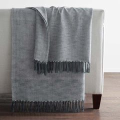 Yarn-Dyed Fringe Throw - Blue
