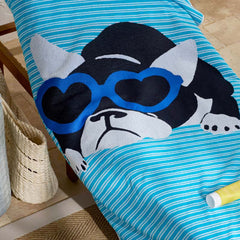 Cotton Terry Beach Towel - Turquoise Hearts