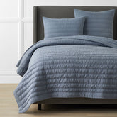 Premium Breathable Washed Linen Solid Quilt - Blue Stone, Full/Queen