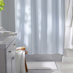 Blossoms and Stripes Classic Cool Cotton Percale Shower Curtain - Squiggle Stripe
