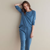 Pima Cotton Women's Jogger Pants Pajama Set - Blue Denim, XS