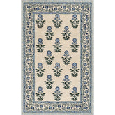 Floral Border Hand Tufted Wool Rug - Blue, 8' Runner