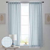 Ditsy Gingham Classic Cool Organic Cotton Percale Window Curtain - Blue, 44" x 63"