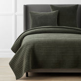 Line Stitch Velvet Quilt - Olive, Full/Queen