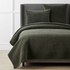 Line Stitch Velvet Quilt - Olive, King/Cal. King