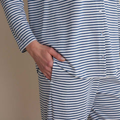 Yarn-Dyed Stripe Pima Cotton Women's Button-Down Pajama Set - Navy/White, M