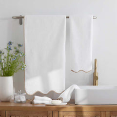 Scalloped Edge Bath Towel - Beige