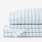 Blossoms and Stripes Classic Cool Cotton Percale Bed Sheet Set - Squiggle Stripe, Full