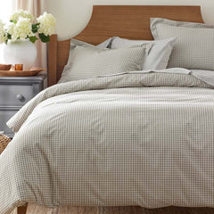 Classic Stripes and Plaids Cool Yarn-Dyed Cotton Percale Fitted Bed Sheet - Mini Check Green, Queen