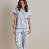 Printed Pima Cotton Women's Jogger Pants Pajama Set - Blue Garden, XS