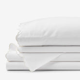 Embroidered Scallop Classic Smooth Sateen Solid Bed Sheet Set - Ivory, Twin XL