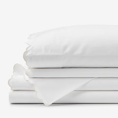 Embroidered Scallop Classic Smooth Sateen Solid Bed Sheet Set - Ivory, Twin