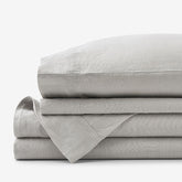 Premium Breathable Washed Linen Solid Bed Sheet Set - Light Gray, Queen