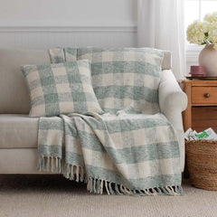 Textured Check Throw - Green