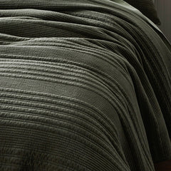 Line Stitch Velvet Quilt - Olive, King/Cal. King