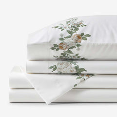 Blooming Melody Border Premium Smooth Wrinkle-Free Sateen Bed Sheet Set - White Multi, Queen
