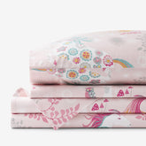 Fancy Unicorns Classic Cool Organic Cotton Percale Bed Sheet Set - Pink Multi, Twin