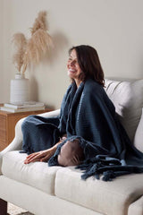 Textured Stripe Throw - Dark Blue