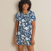 Printed Pima Cotton Women's Shorts Set - Twilight Blossom, XXL