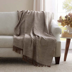 Yarn-Dyed Fringe Throw - Brown
