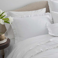 Solid Ruffle Garment Washed Cotton Percale Sham - White, King