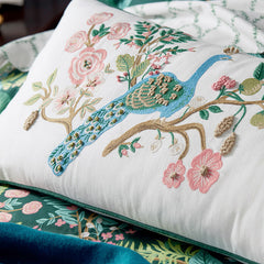 Peacock Decorative Lumbar Pillow Cover - Cream Multi