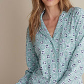 Printed Peruvian Cotton Women's Button-Down Pajama Set - Cool Daisy, L
