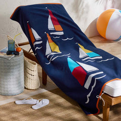 Cotton Terry Beach Towel - Sailboats