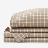 Classic Stripes and Plaids Cool Yarn-Dyed Cotton Percale Bed Sheet Set - Windowpane Taupe, Full