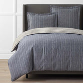 Tailored Stripes Premium Breathable Washed Linen Cotton Reversible Duvet Cover - Wide Stripe Deep Navy, Twin/Twin XL