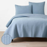 Fara Textured Kantha Quilt - Blue, Twin/Twin XL