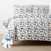 Forest Friends Classic Cool Organic Cotton Percale Duvet Cover Set - White Multi, Full