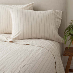 Tailored Stripes and Plaids Premium Breathable Washed Linen Cotton Pillowcase Set - Stripe Dark Olive, Standard