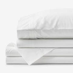 Contrast Border Premium Cool Supima® Cotton Percale Bed Sheet Set - White, Full
