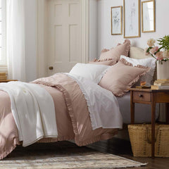 Solid Ruffle Garment Washed Cotton Percale Sham - Rose, King