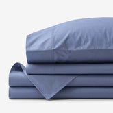 Solid Garment Washed Cotton Percale Bed Sheet Set - Denim Blue, King