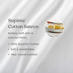 Premium Smooth Supima® Cotton Wrinkle-Free Sateen Flat Bed Sheet - Ocean Blue, Deep Pocket King
