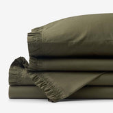 Solid Ruffle Garment Washed Cotton Percale Bed Sheet Set - Olive, King